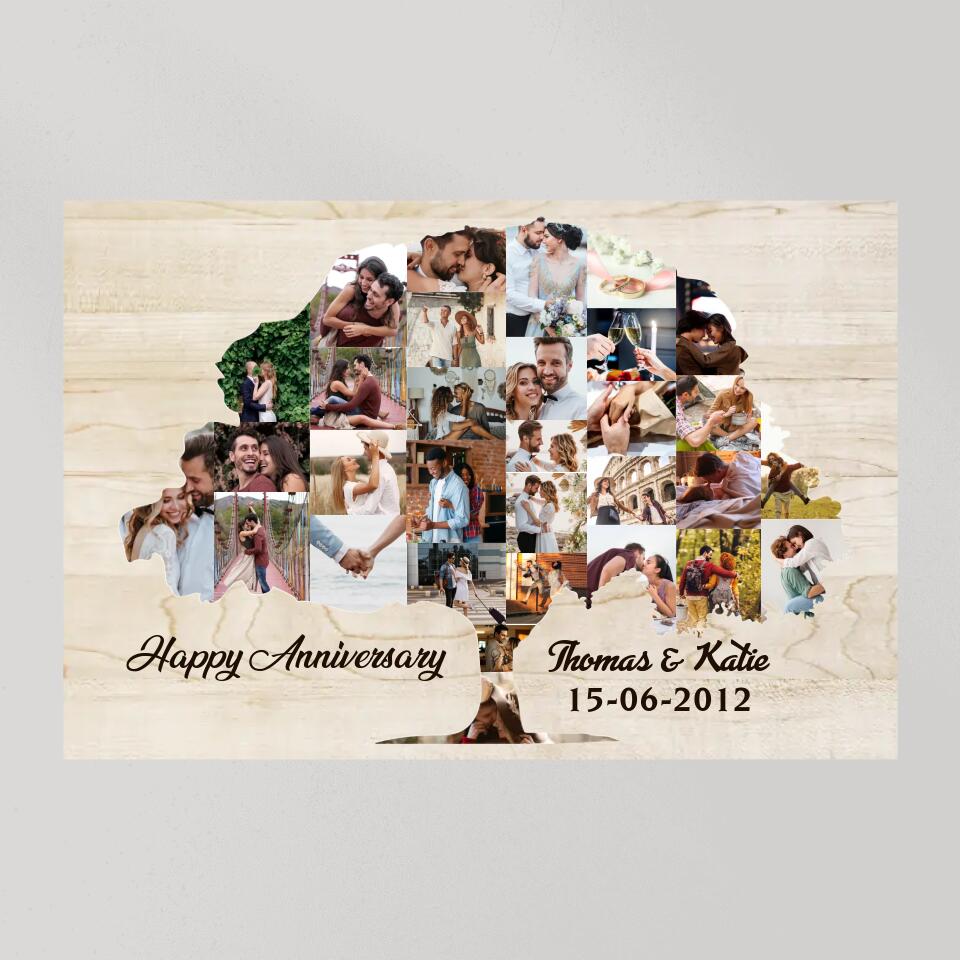Tree Of Love Photo Collage Custom Canvas Poster Anniversary Gift For Couples