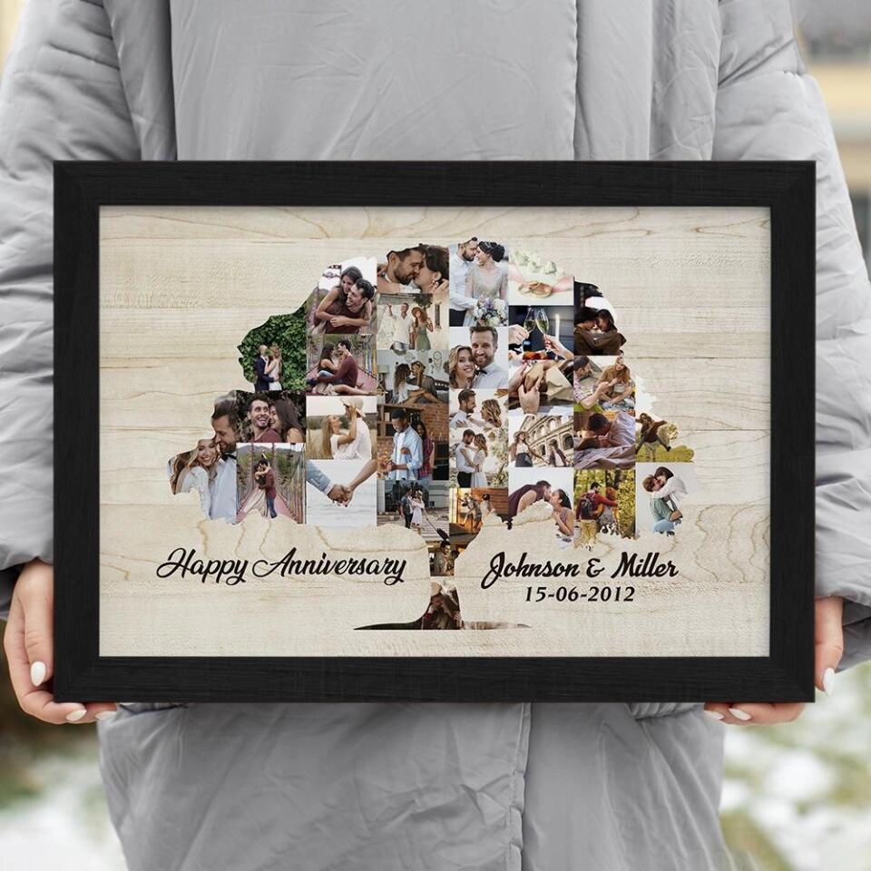 Tree Of Love Photo Collage Custom Canvas Poster Anniversary Gift For Couples