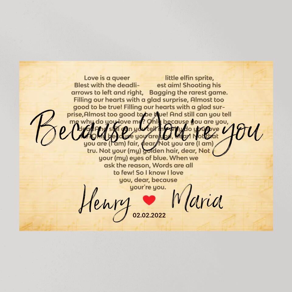 Because You're You Custom Lyrics-Best Personalized Poster/Canvas Gift For Anniversary Husband Wife-209IHNTHCA606