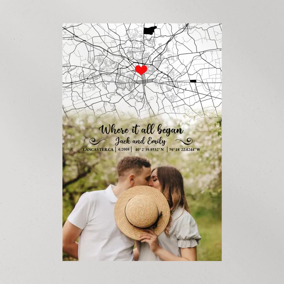 Custom Map Photo Quote Where It All Began Canvas Poster Wedding Gift For Couples