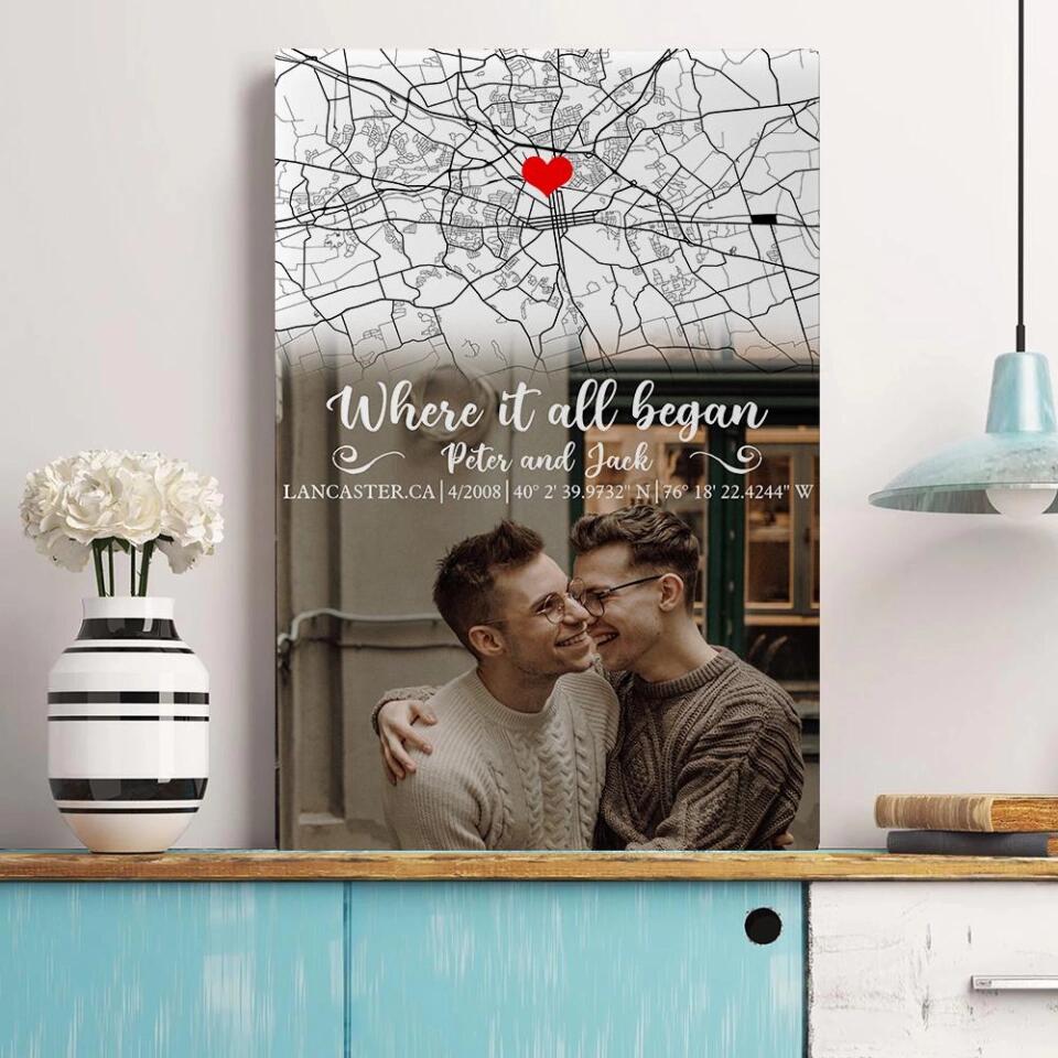 Custom Map Photo Quote Where It All Began Canvas Poster Wedding Gift For Couples
