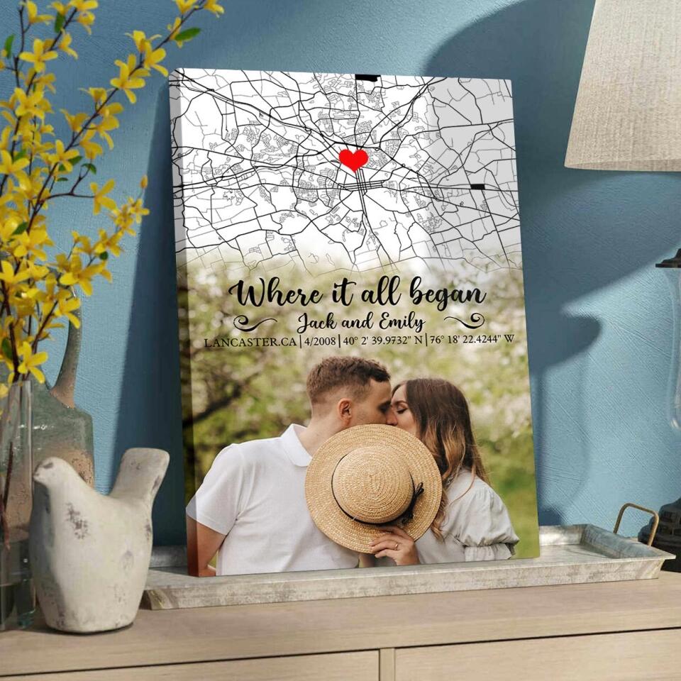 Custom Map Photo Quote Where It All Began Canvas Poster Wedding Gift For Couples