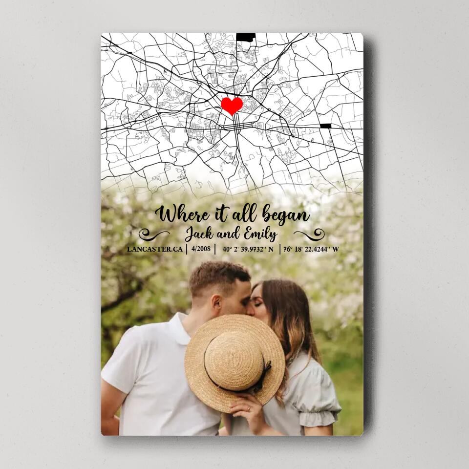 Custom Map Photo Quote Where It All Began Canvas Poster Wedding Gift For Couples