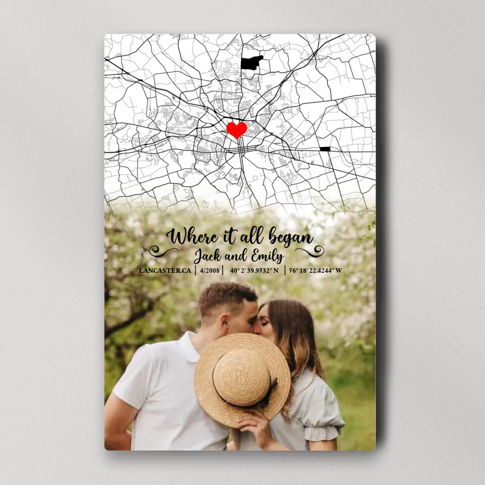 Custom Map Photo Quote Where It All Began Canvas Poster Wedding Gift For Couples