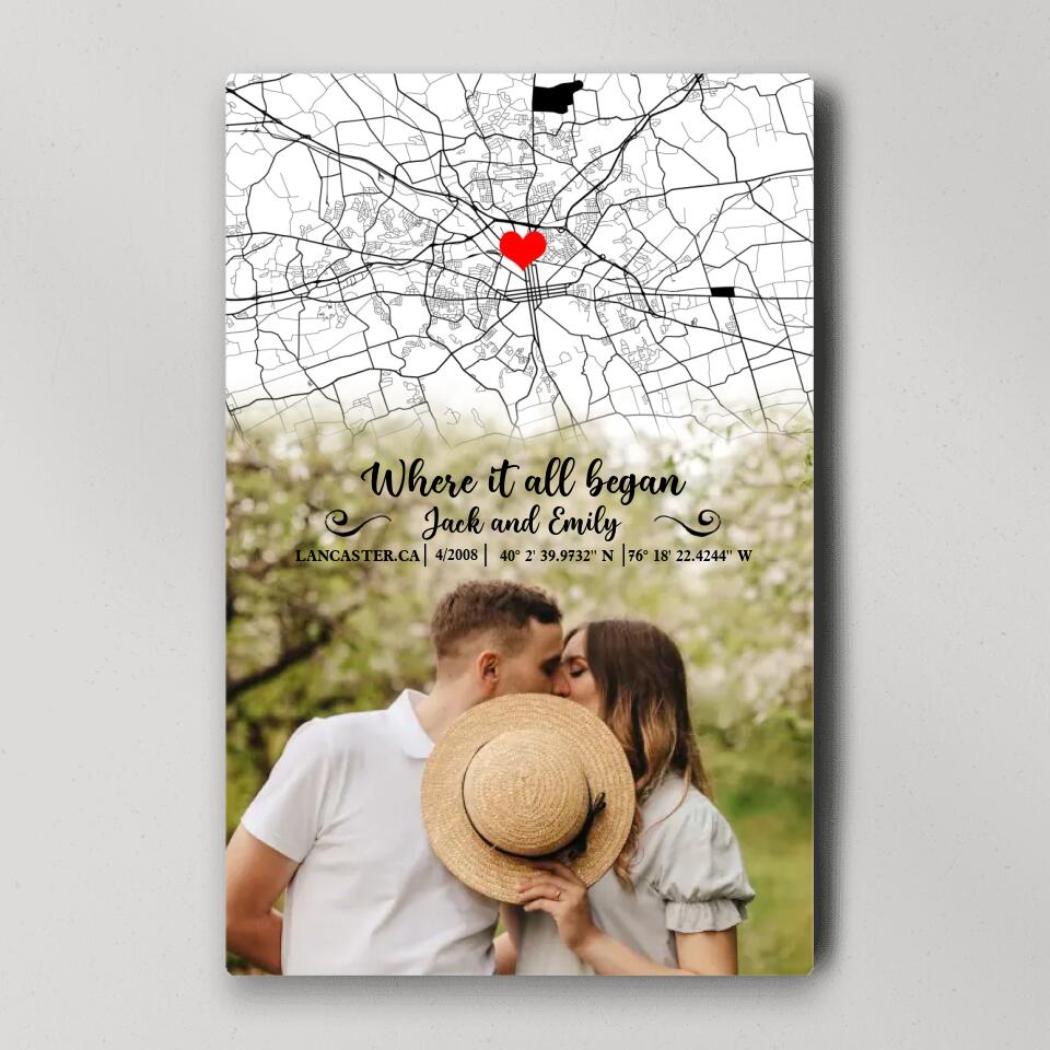 Custom Map Photo Quote Where It All Began Canvas Poster Wedding Gift For Couples