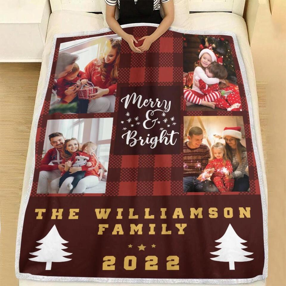 Merry Bright The Family - Personalized Photo Fleece Blanket - Christmas Gifts for Mom Dad Family