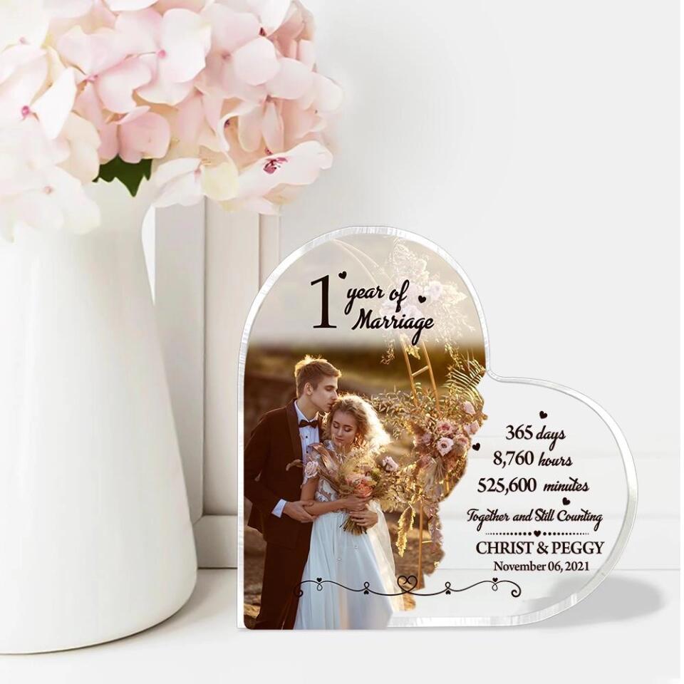 Many Years Of Marriage Together And Still Counting-Best Heart Acrylic Plaque Gift For Wedding Anniversary