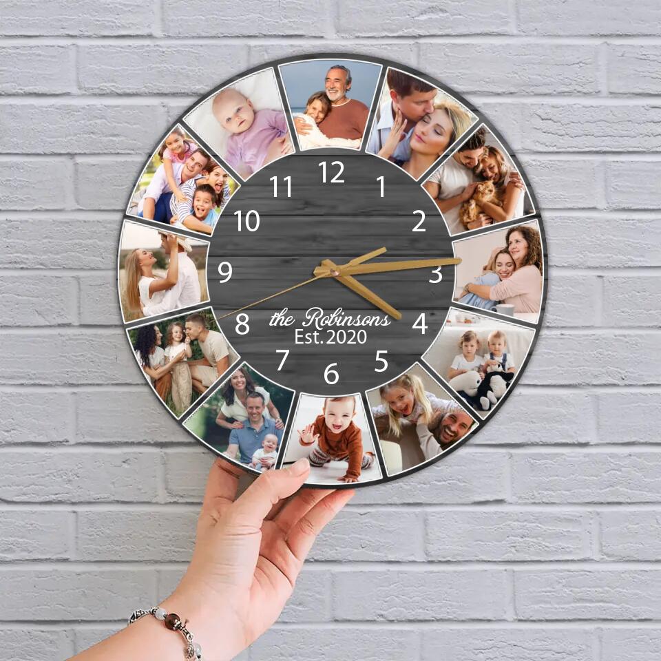Family Photo Collage - Best Housewarming Presents - Custom Wall Clock - Anniversary Gifts