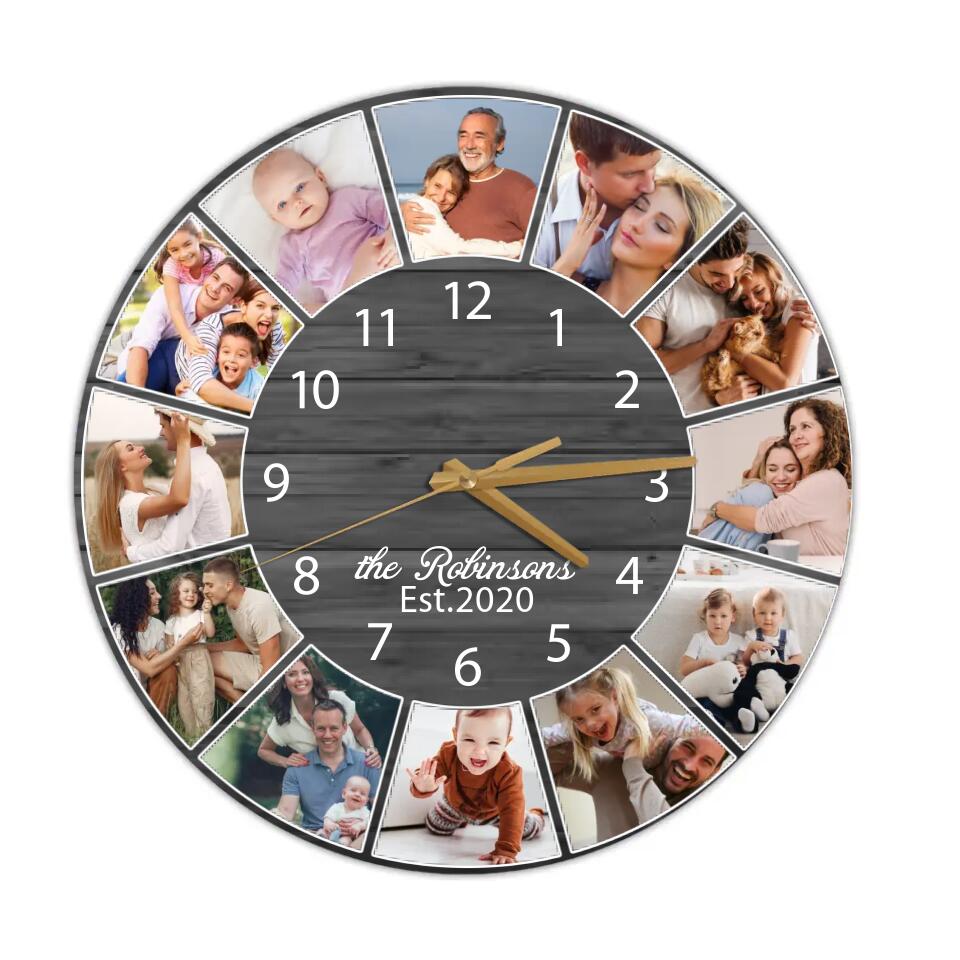 Family Photo Collage - Best Housewarming Presents - Custom Wall Clock - Anniversary Gifts