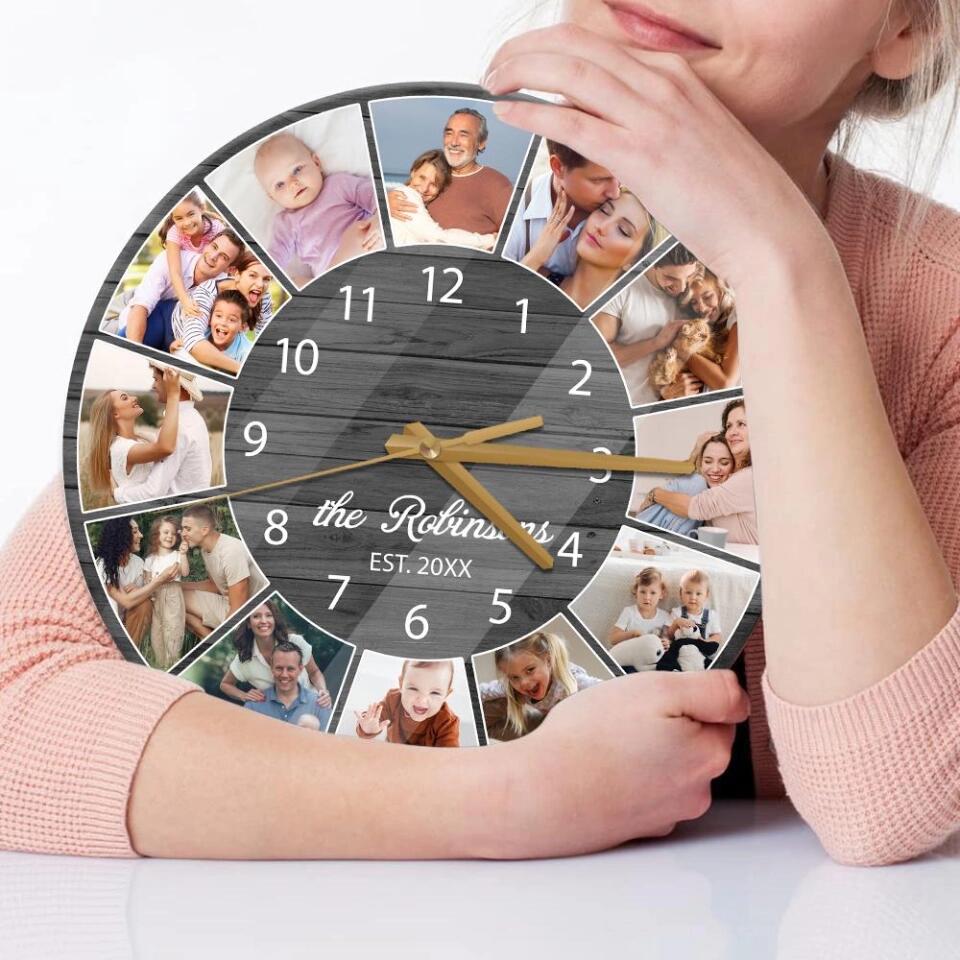 Family Photo Collage - Best Housewarming Presents - Custom Wall Clock - Anniversary Gifts