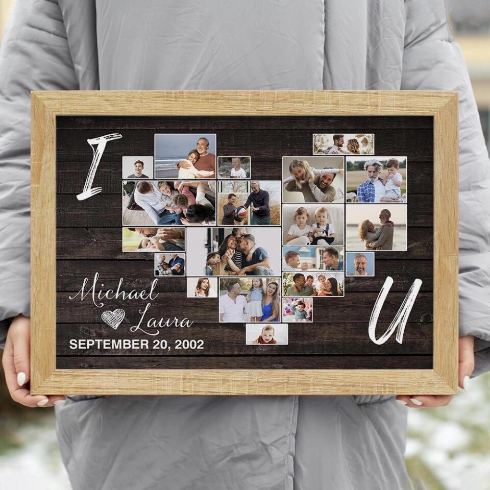 I Heart You Photo Collage Custom Canvas Poster Anniversary Gift For Couples