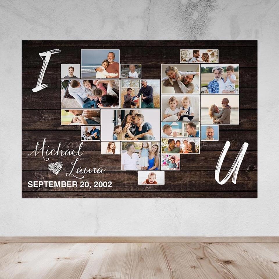 I Heart You Photo Collage Custom Canvas Poster Anniversary Gift For Couples