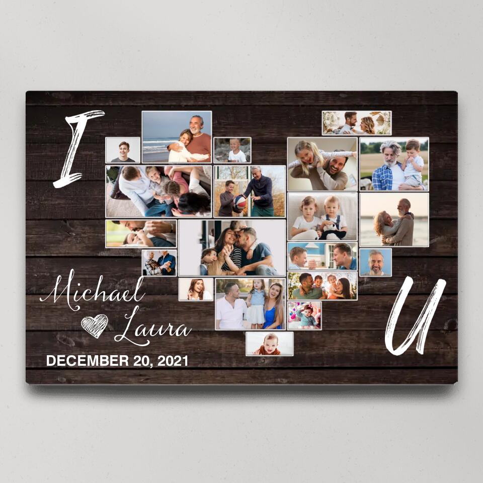 I Heart You Photo Collage Custom Canvas Poster Anniversary Gift For Couples