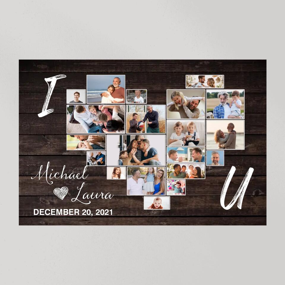 I Heart You Photo Collage Custom Canvas Poster Anniversary Gift For Couples
