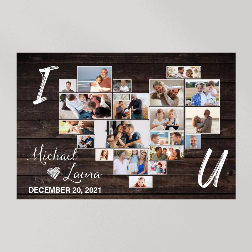 I Heart You Photo Collage Custom Canvas Poster Anniversary Gift For Couples