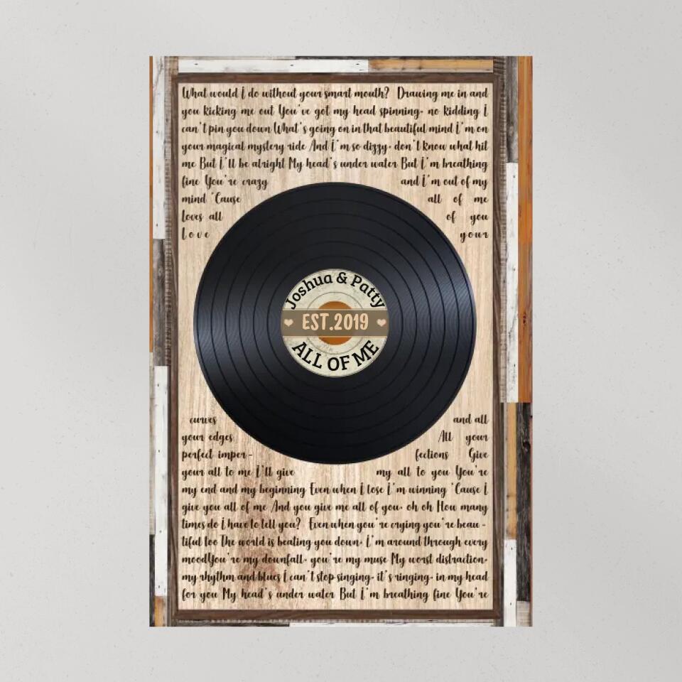 Love Message For Her Vinyl Record Custom Canvas Poster Wedding Gift For Couples