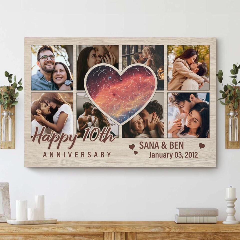 Heart Shape Star Map Happy Anniversary Custom Canvas Poster Anniversary Gift For Couples
