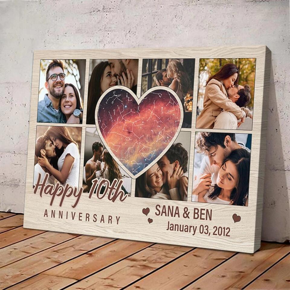 Heart Shape Star Map Happy Anniversary Custom Canvas Poster Anniversary Gift For Couples