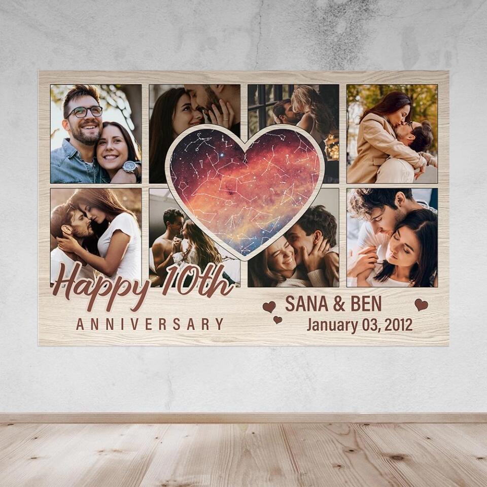 Heart Shape Star Map Happy Anniversary Custom Canvas Poster Anniversary Gift For Couples