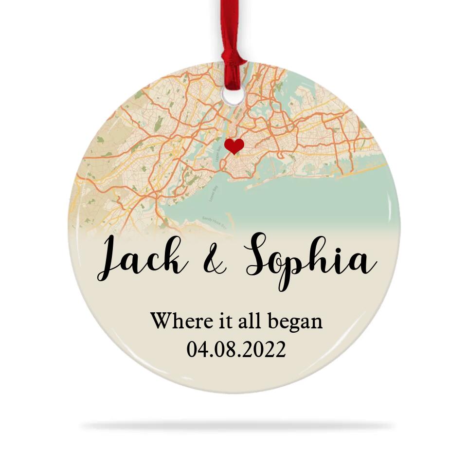 Where It All Began Custom Retro Map - Housewarming Gifts - Custom Ornament - Christmas Gifts