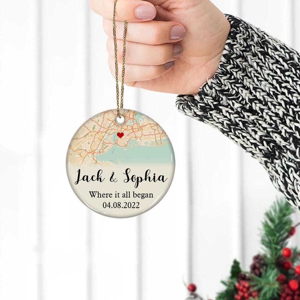 Where It All Began Custom Retro Map - Housewarming Gifts - Custom Ornament - Christmas Gifts