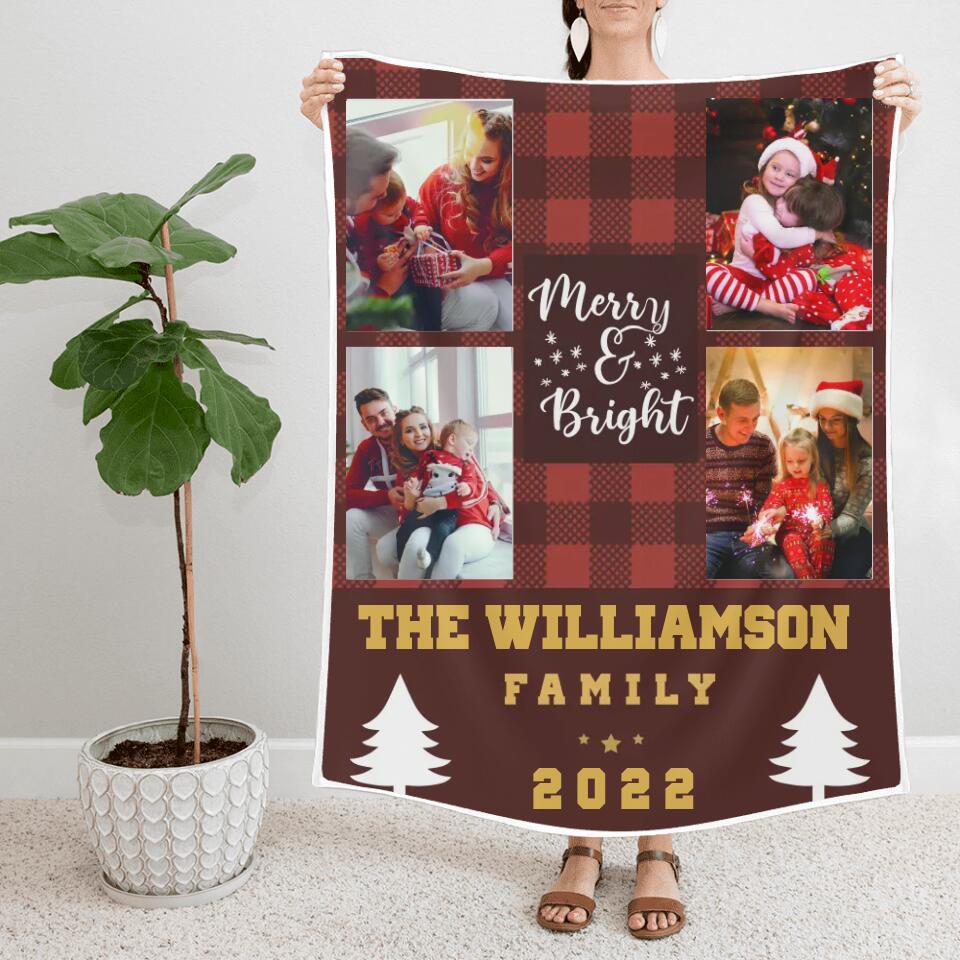 Merry Bright The Family - Personalized Photo Fleece Blanket - Christmas Gifts for Mom Dad Family