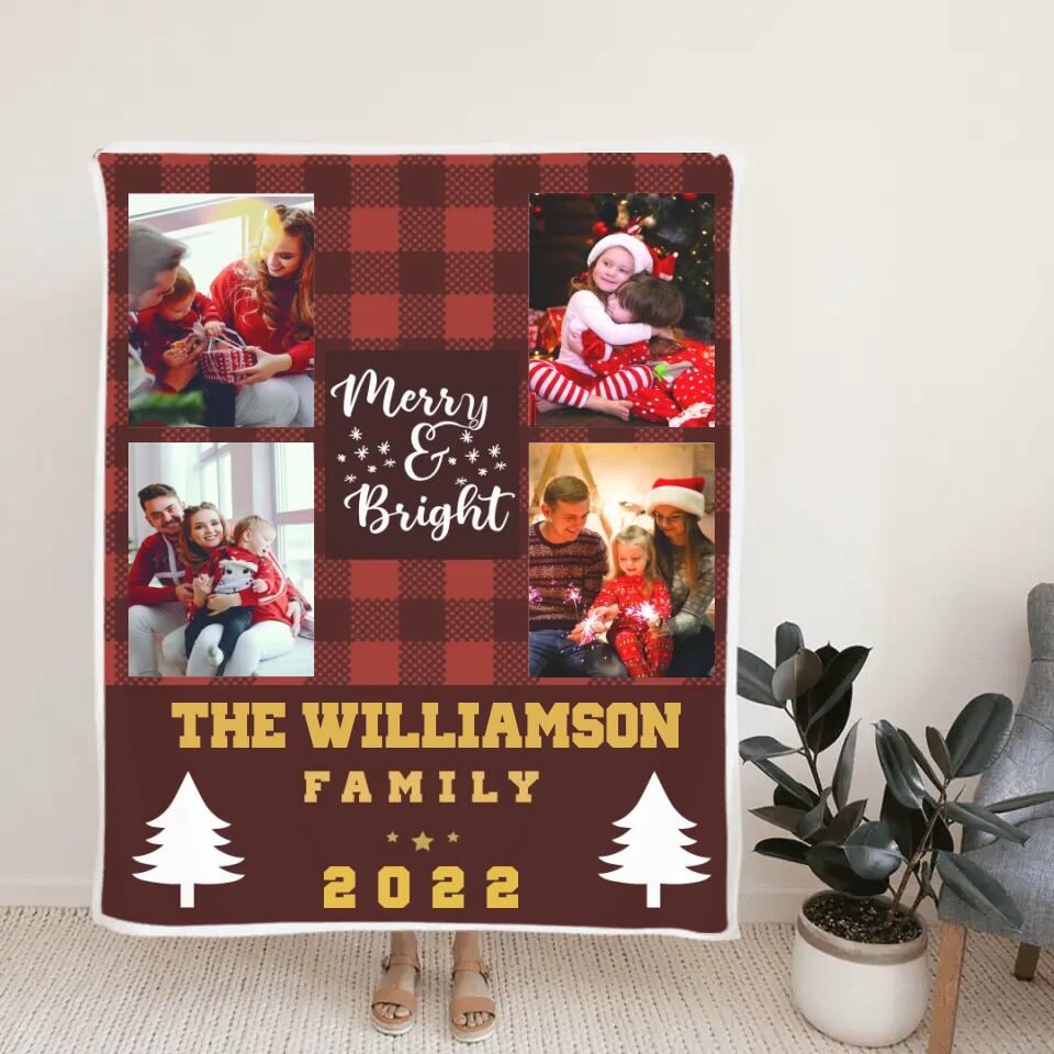 Merry Bright The Family - Personalized Photo Fleece Blanket - Christmas Gifts for Mom Dad Family