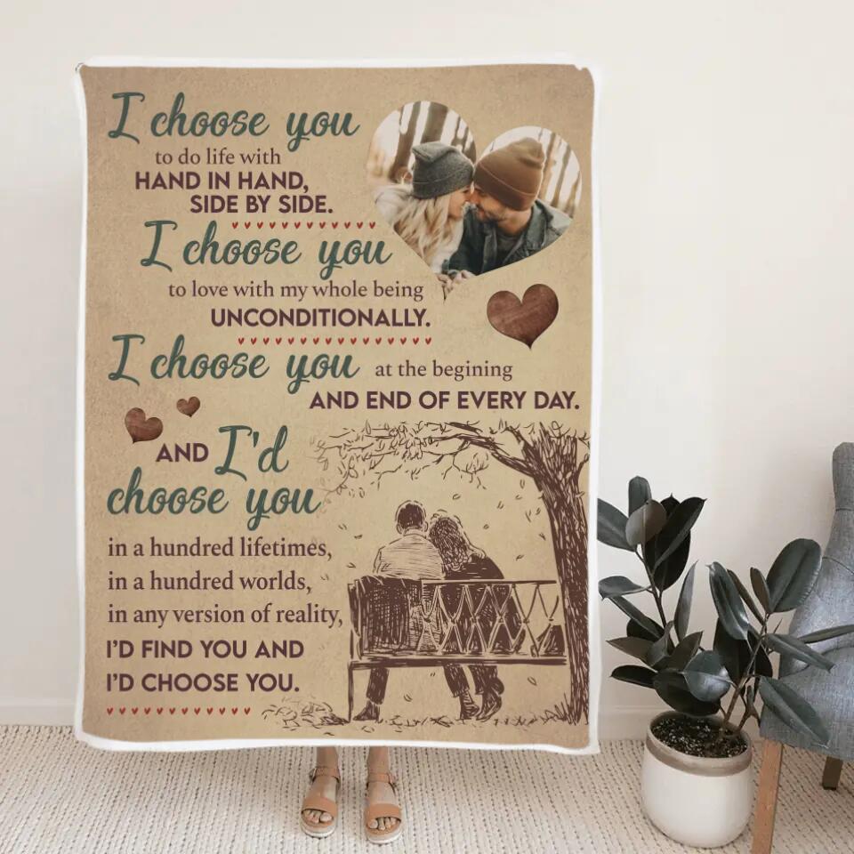 I Choose You To Do Life With Hand In Hand - Personalized Blanket - Best Gifts For Couple Him Her Parents Grandparents on Birthday Wedding Anniversary - 210IHPNPBL357