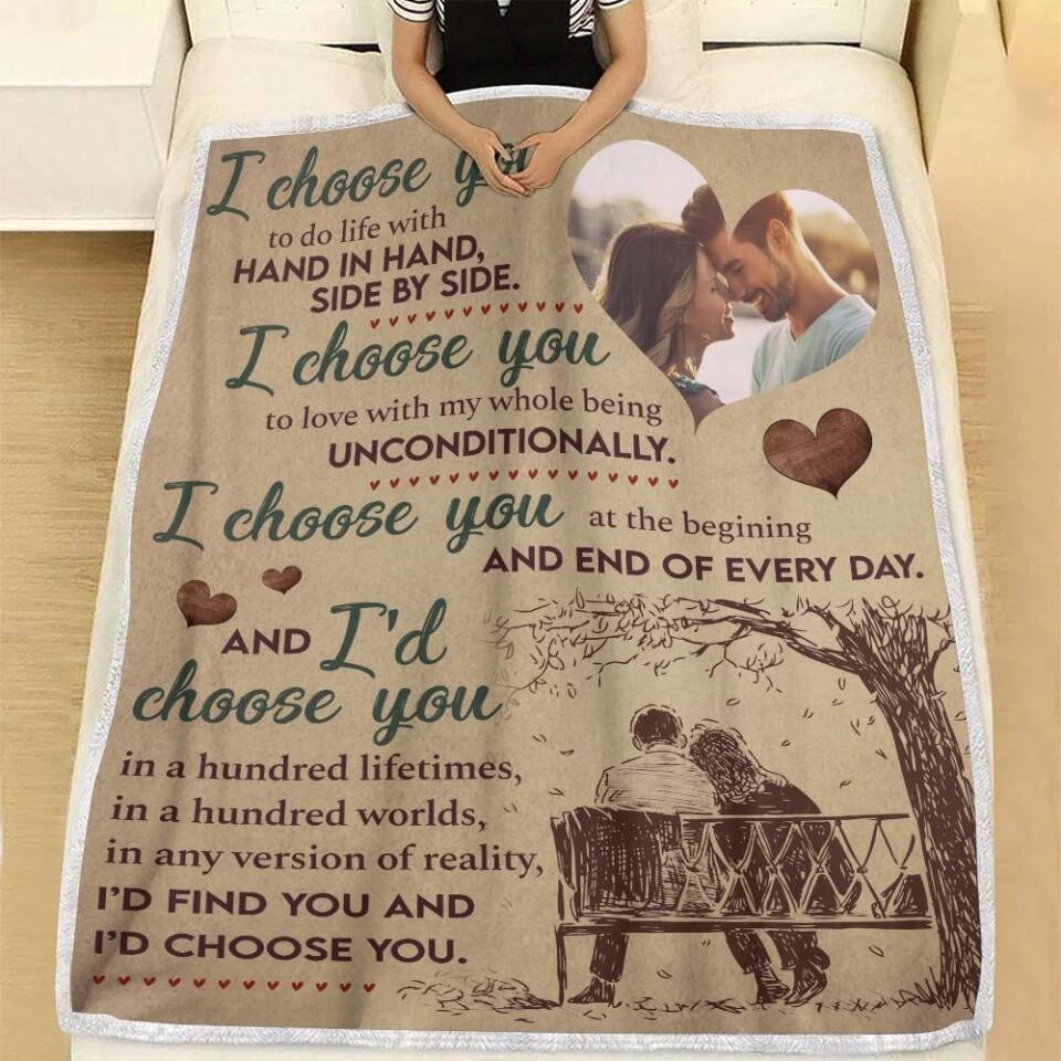 I Choose You To Do Life With Hand In Hand - Personalized Blanket - Best Gifts For Couple Him Her Parents Grandparents on Birthday Wedding Anniversary - 210IHPNPBL357