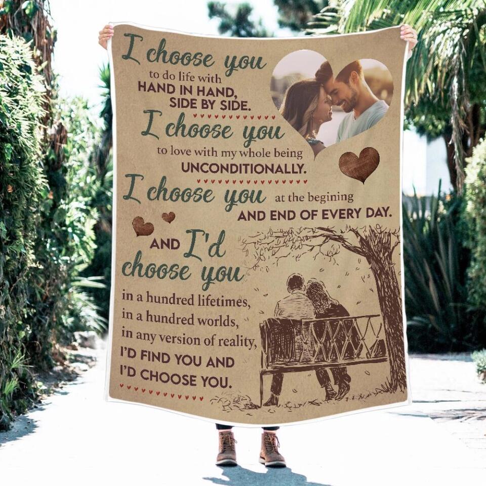 I Choose You To Do Life With Hand In Hand - Personalized Blanket - Best Gifts For Couple Him Her Parents Grandparents on Birthday Wedding Anniversary - 210IHPNPBL357