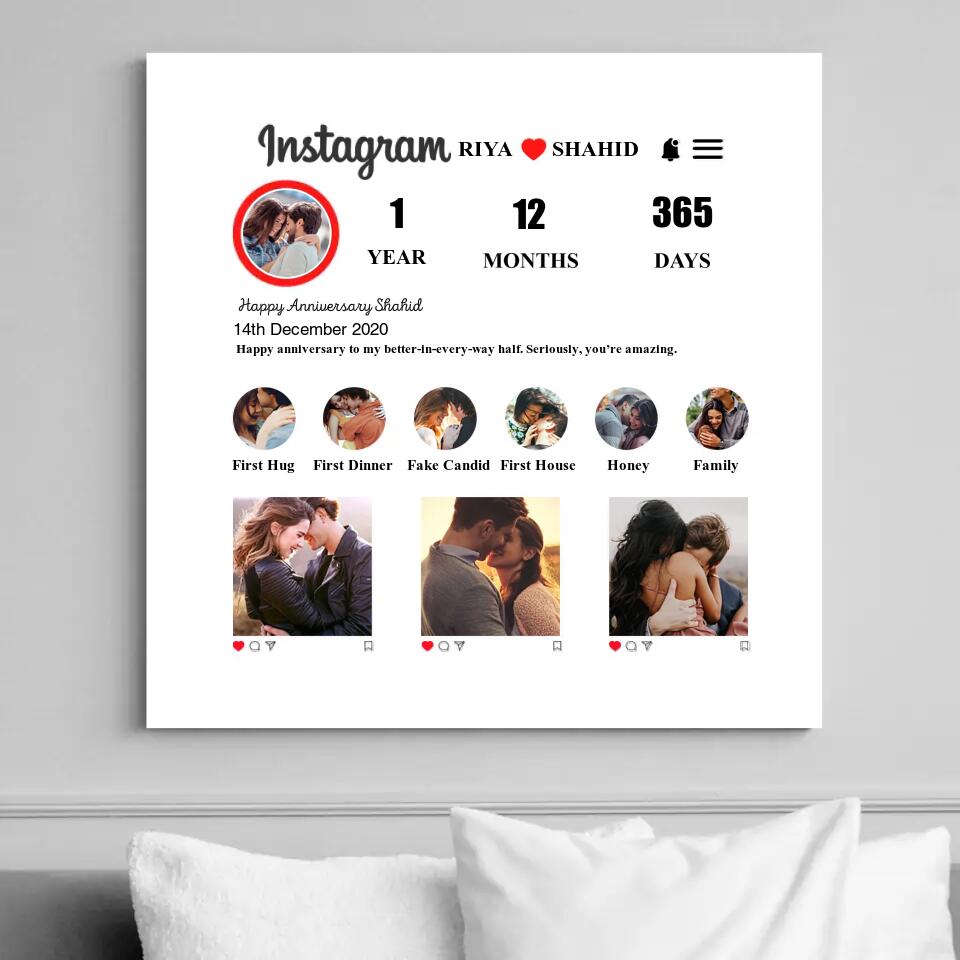 Instagram Collage With Your Own Stories Custom Canvas Poster Anniversary Gift For Couples