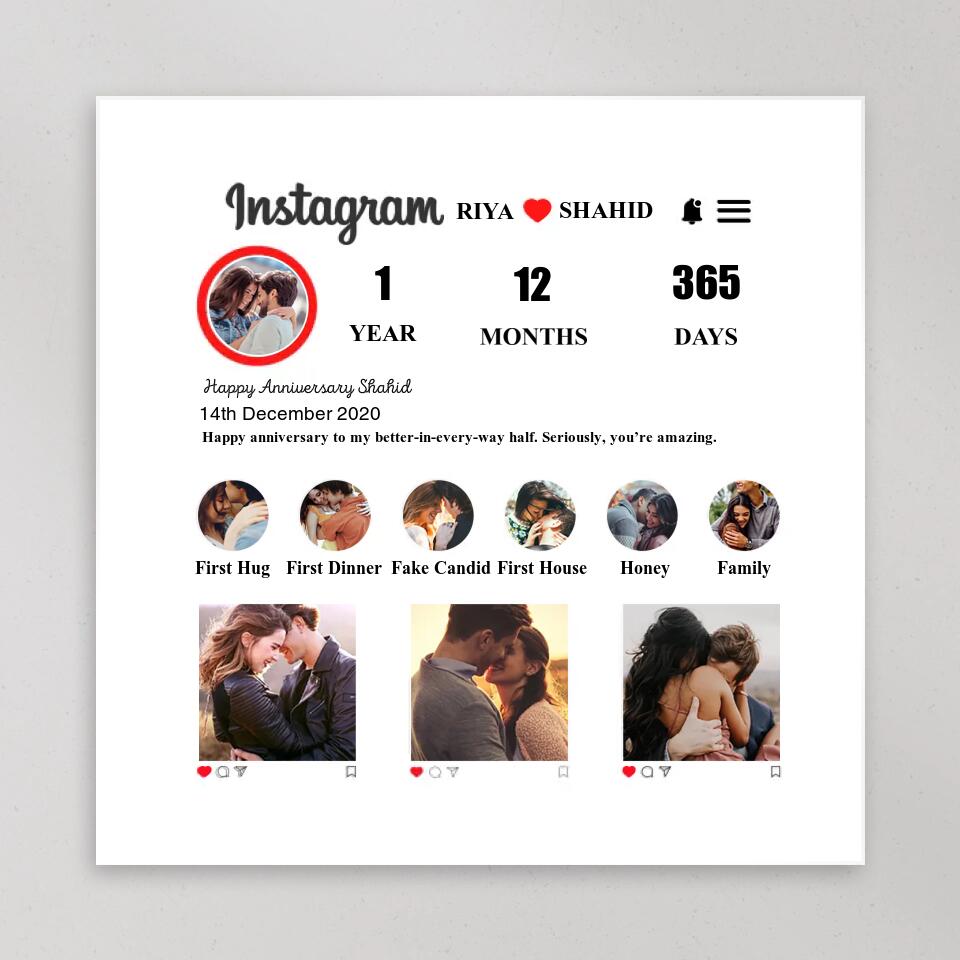 Instagram Collage With Your Own Stories Custom Canvas Poster Anniversary Gift For Couples