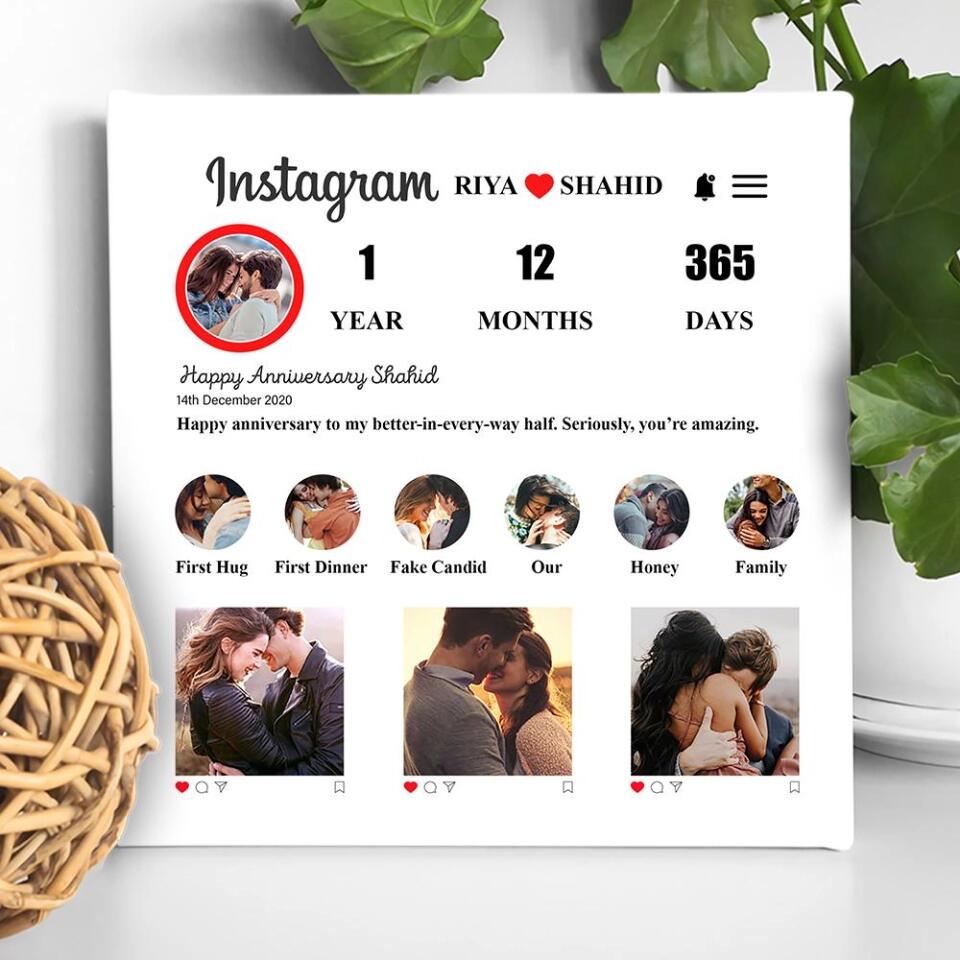 Instagram Collage With Your Own Stories Custom Canvas Poster Anniversary Gift For Couples