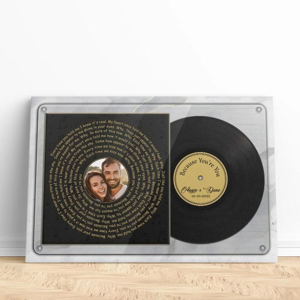 Vinyl Record With Favorite Song Lyrics Custom Canvas Poster Anniversary Gift For Couples