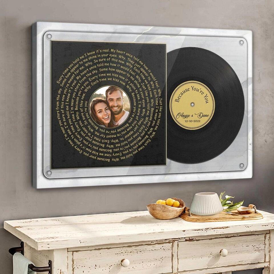 Vinyl Record With Favorite Song Lyrics Custom Canvas Poster Anniversary Gift For Couples
