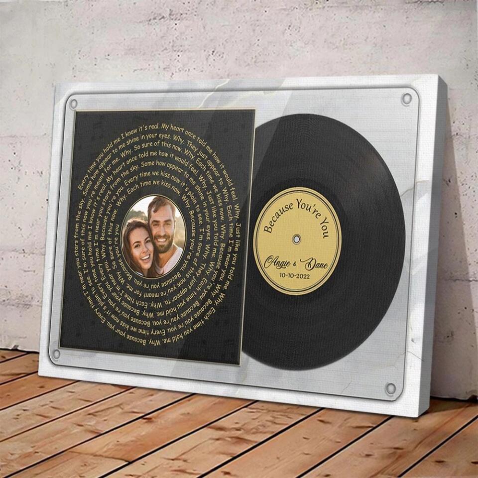 Vinyl Record With Favorite Song Lyrics Custom Canvas Poster Anniversary Gift For Couples
