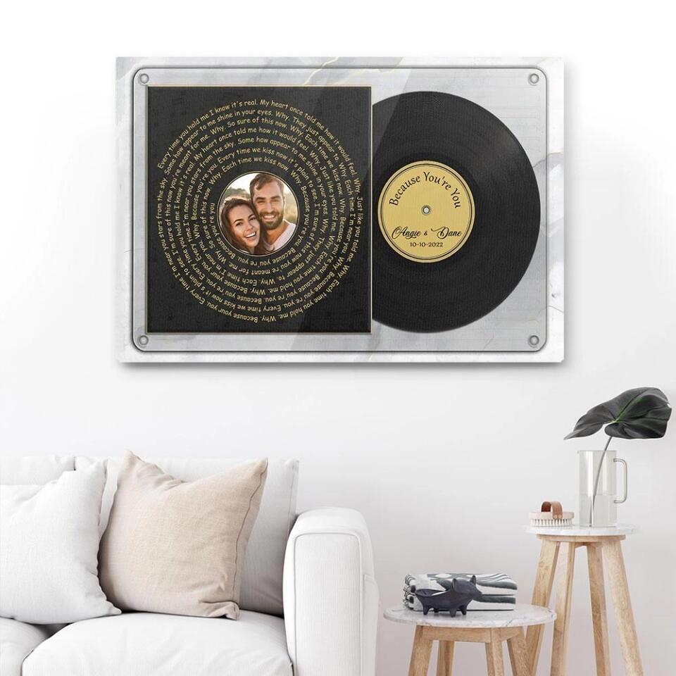 Vinyl Record With Favorite Song Lyrics Custom Canvas Poster Anniversary Gift For Couples