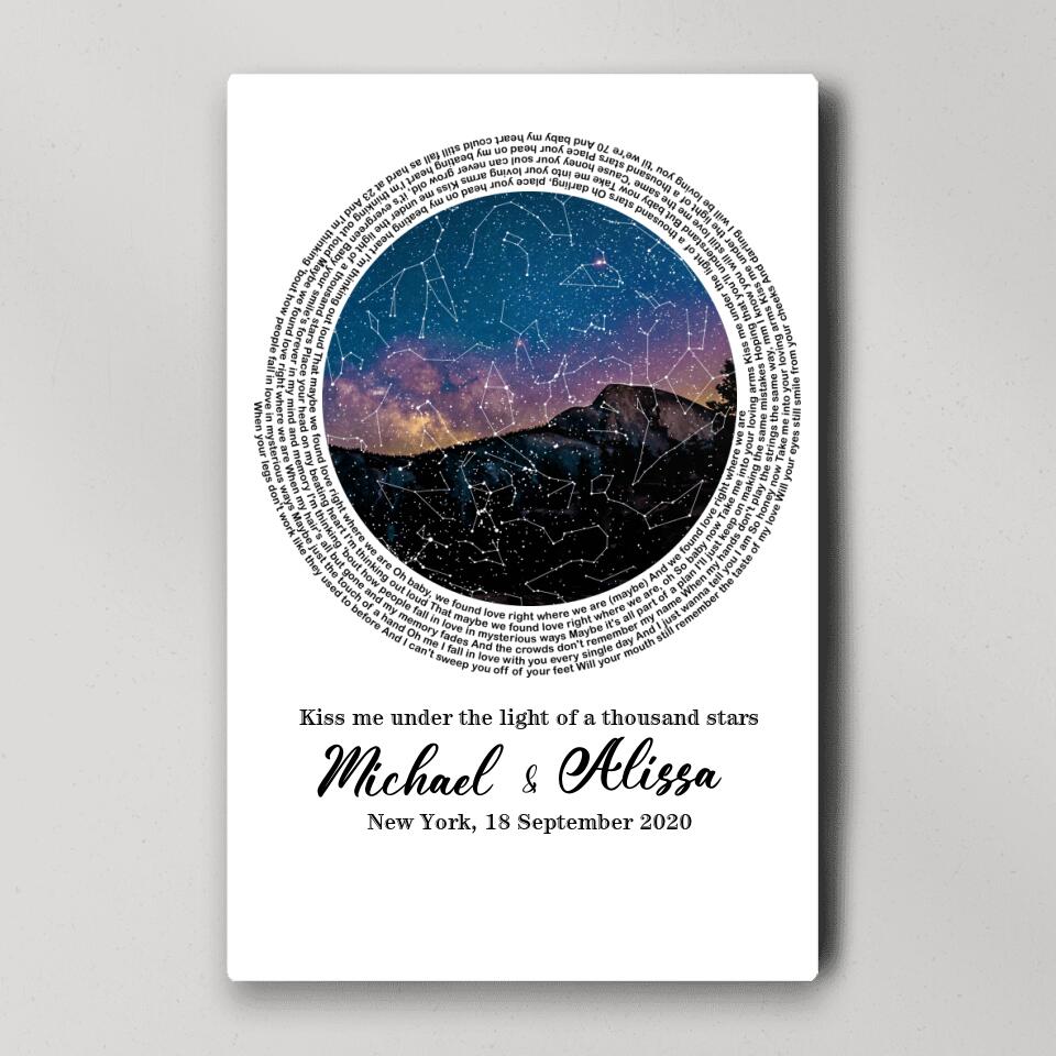 Favorite Song Lyrics With Star Map Night Sky Custom Canvas Poster Anniversary Gift For Couples
