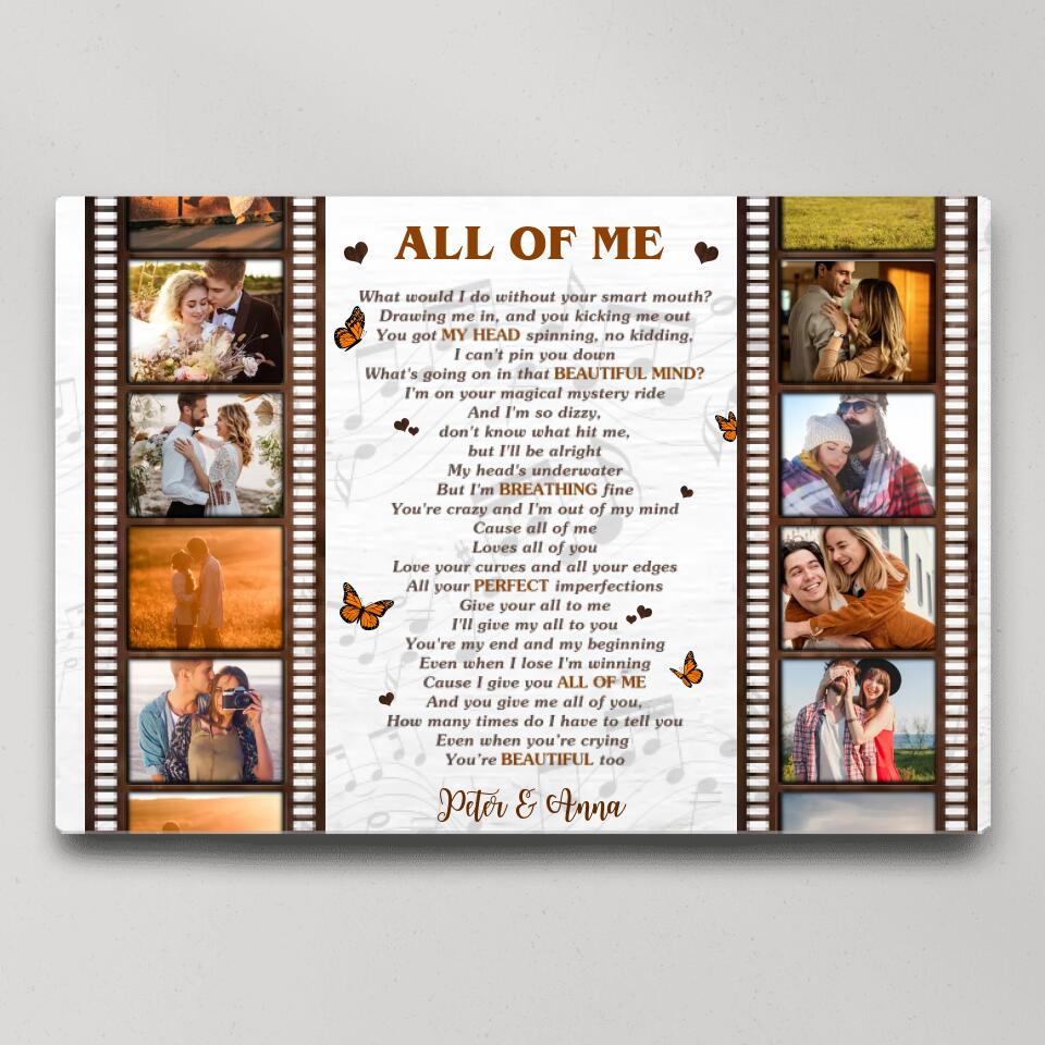 Film Role And Favorite Song Lyrics Custom Canvas Poster Anniversary Gift For Couples