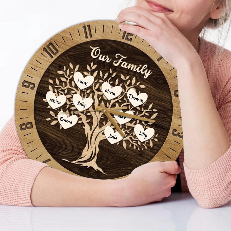 Our Family Tree Custom Number Of Member - Housewarming Gifts - Custom Wall Clock - Anniversary Gifts