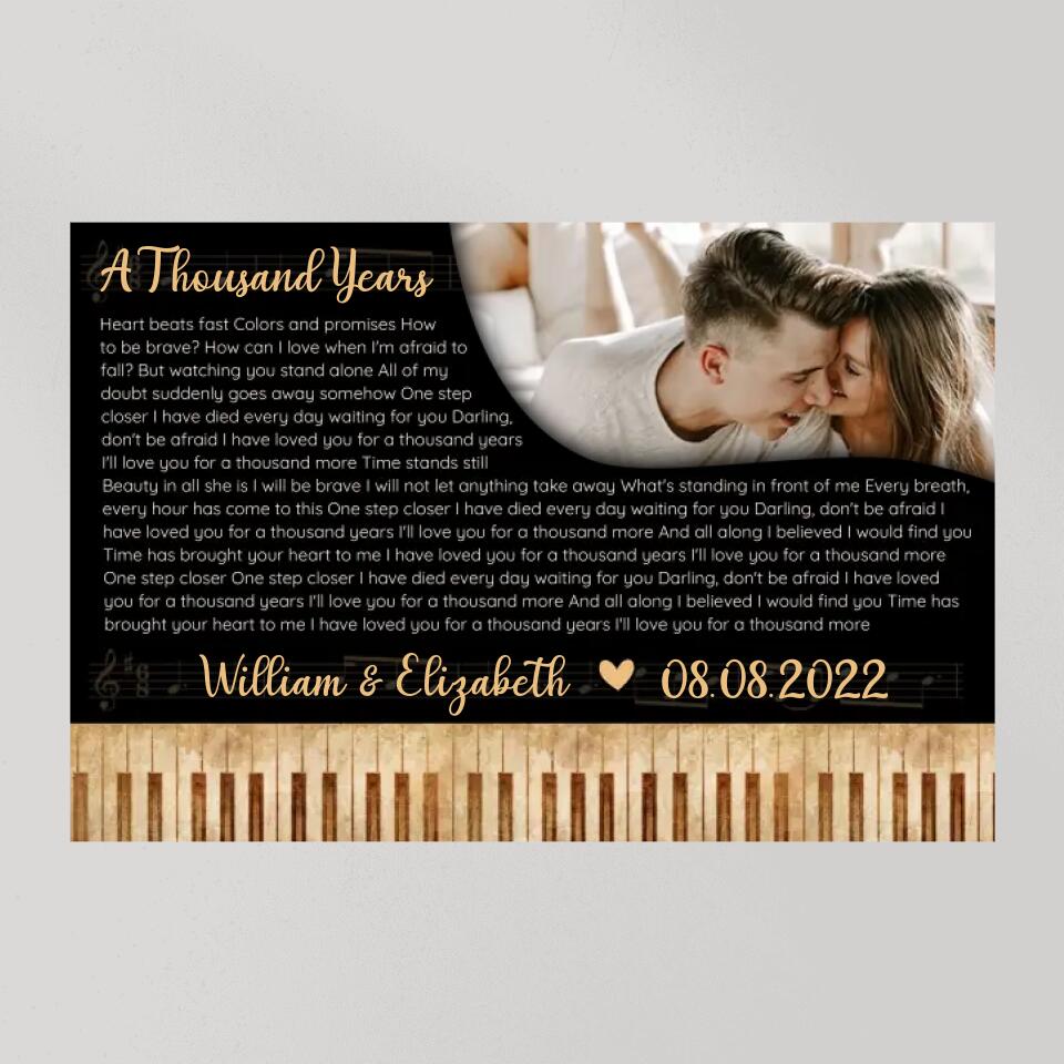 Piano Art Favorite Song Lyrics Custom Canvas Poster Anniversary Gift For Couples