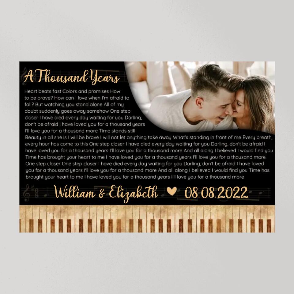 Piano Art Favorite Song Lyrics Custom Canvas Poster Anniversary Gift For Couples