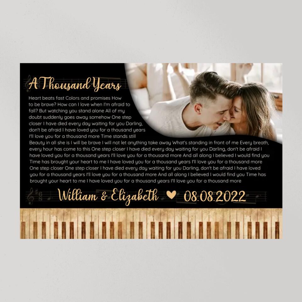 Piano Art Favorite Song Lyrics Custom Canvas Poster Anniversary Gift For Couples