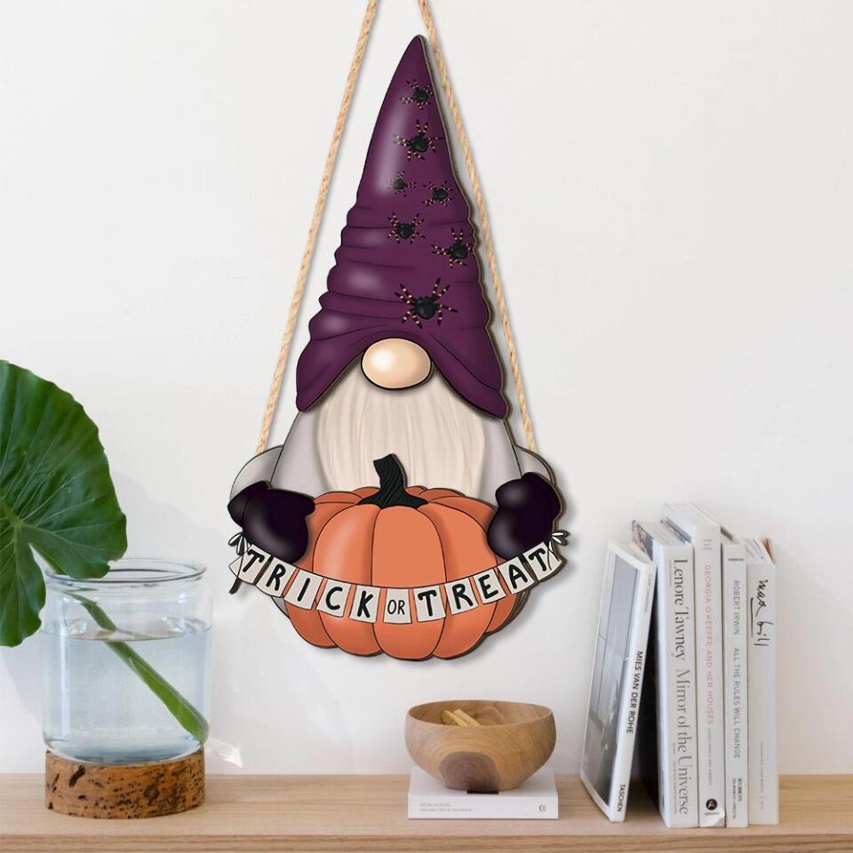 Gnome Trick Or Treat Custom Wooden Art Halloween Gift Housewarming Gift