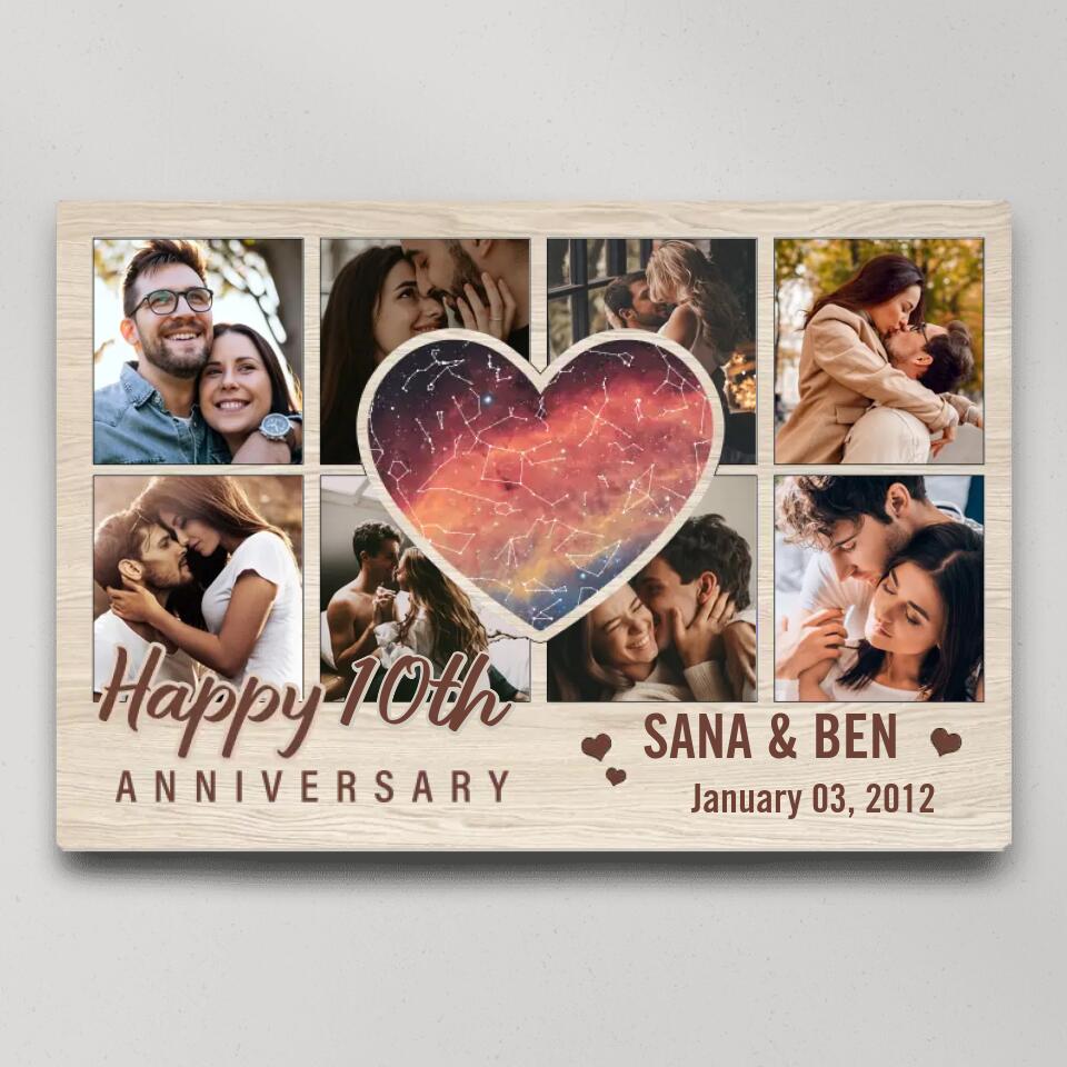 Heart Shape Star Map Happy Anniversary Custom Canvas Poster Anniversary Gift For Couples