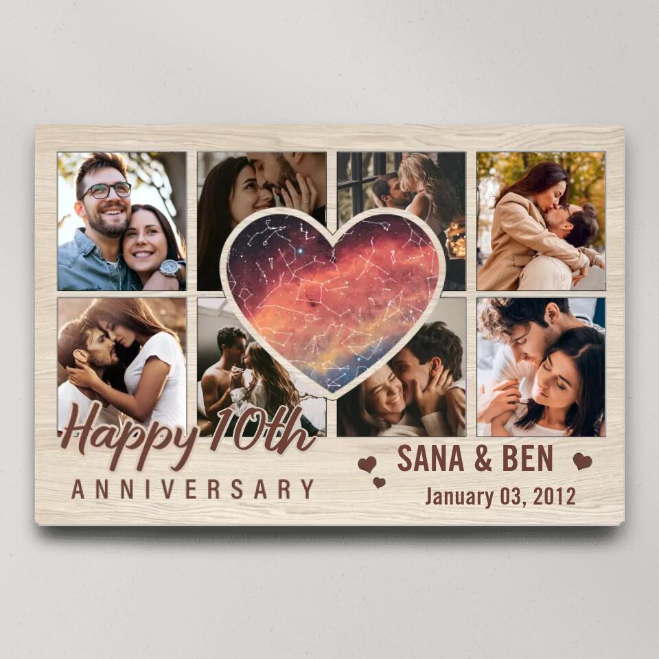 Heart Shape Star Map Happy Anniversary Custom Canvas Poster Anniversary Gift For Couples