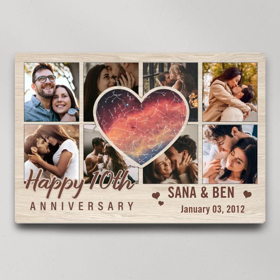 Heart Shape Star Map Happy Anniversary 8 Photo Collage - Personalized Canvas Poster Wall Art Home Decor - Gifts for Couple Parents On Anniversary Christmas Valentine - 210IHPNPCA344