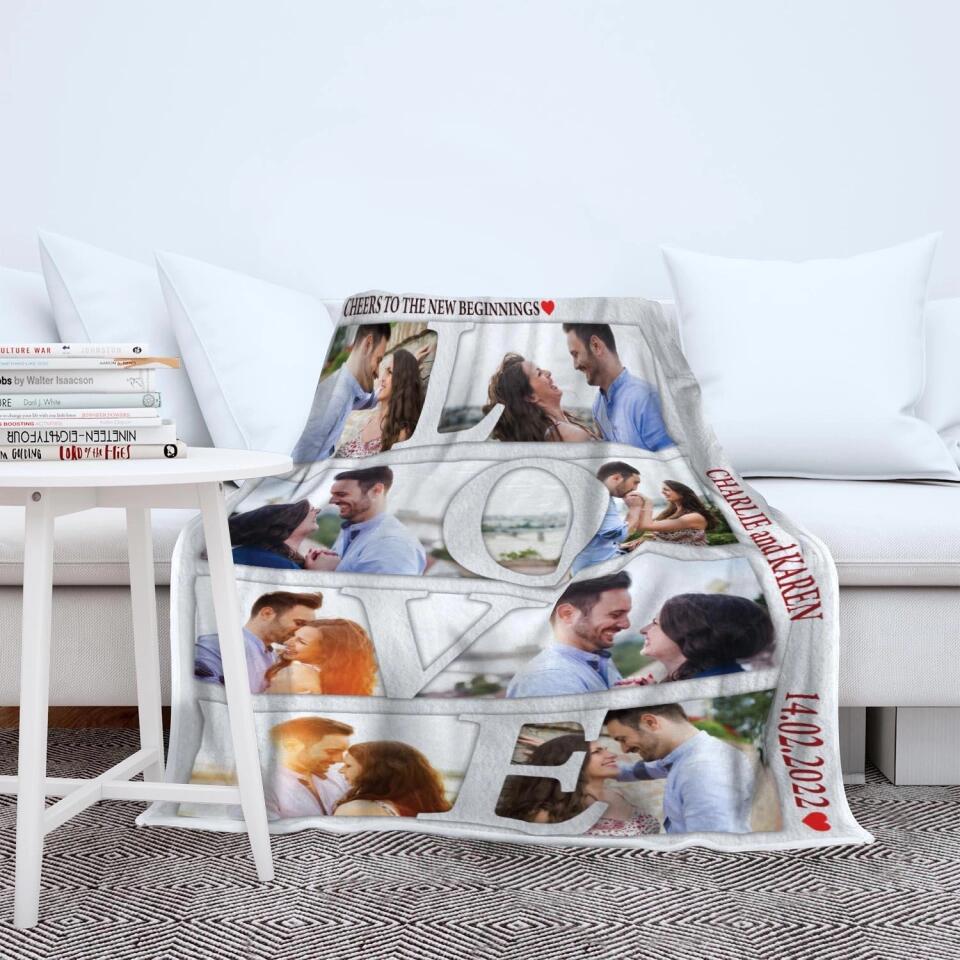Cheers To The New Beginnings - Personalized Blanket Customizable Photos - Best Gifts For Couple Him Her Parents ON Christmas Anniversary Valentine Birthday -  210IHPUNBL390