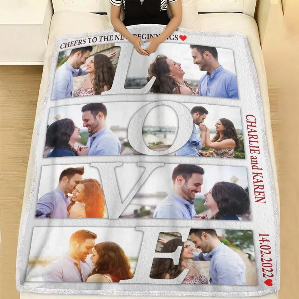 Cheers To The New Beginnings - Personalized Blanket Customizable Photos - Best Gifts For Couple Him Her Parents ON Christmas Anniversary Valentine Birthday -  210IHPUNBL390