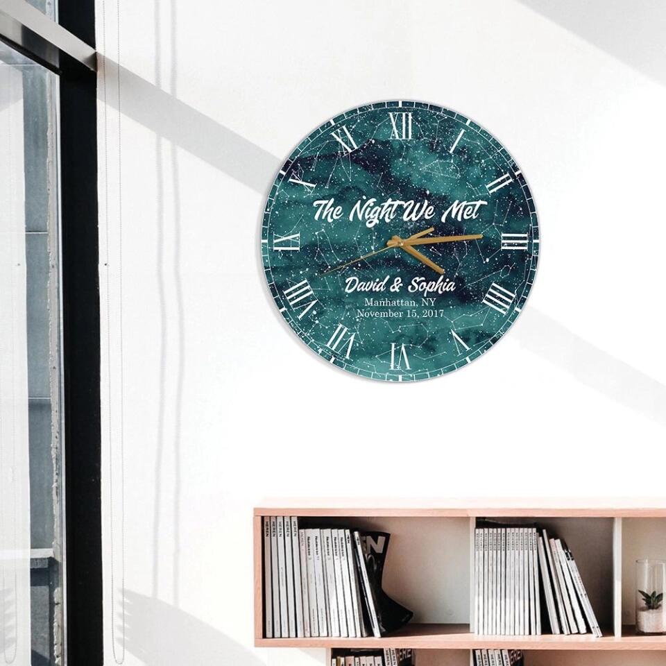 Couple Wooden Sign The Night We Met Wall Clock Custom Star Map Wall Clock Anniversary Gift